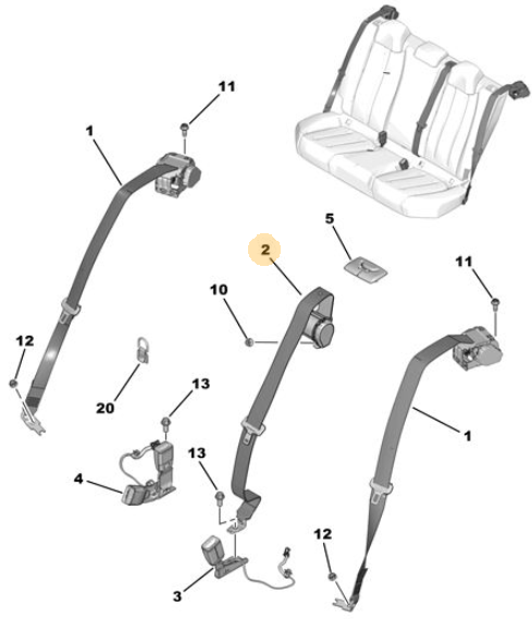 veiligheidsgordel midden achter Peugeot 508 R8 - OEM 98 135 297 XX