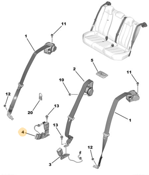 gordelklikker rechtsachter en midden achter Peugeot 508 R8 - OEM 98 316 892 XT