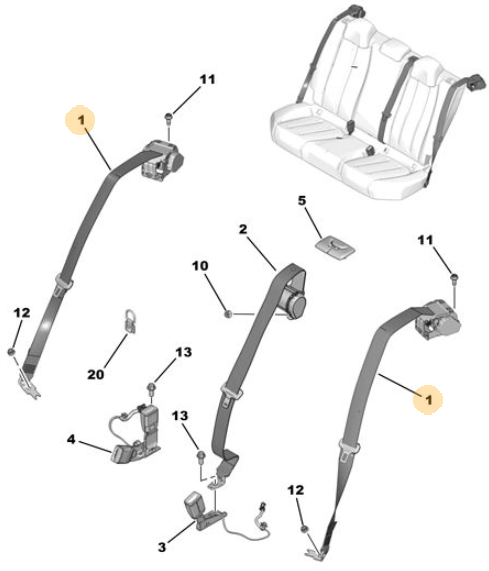veiligheidsgordel rechtsachter Peugeot 508 R8 - OEM 98 135 302 XX