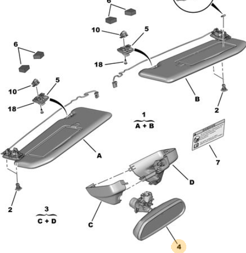 binnenspiegel Peugeot 508 fase 1 - OEM 8154 SN / 8154 SP