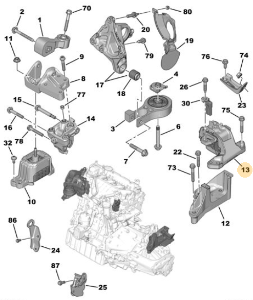 Originele tweedehands motorsteun van een Peugeot 508 Fase 1 berline met 2.0 HDi motor (DW10BTED4), OEM 1813 94