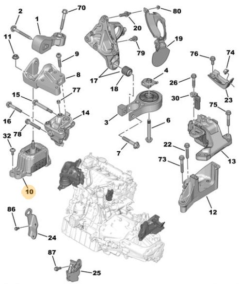 Originele tweedehands motorsteun van een Peugeot 508 Fase 1 berline met 2.0 HDi motor (DW10BTED4), OEM 1839 J9