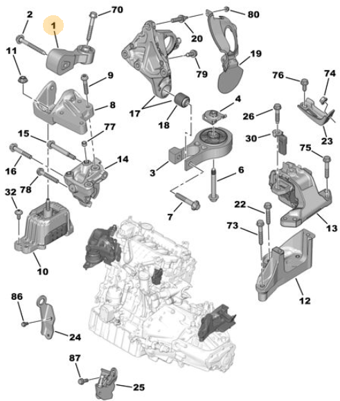 Originele tweedehands motorsteun van een Peugeot 508 Fase 1 berline met 2.0 HDi motor (DW10BTED4), OEM 1806 74