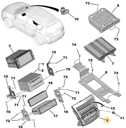 Originele tweedehands radiobediening (stuurbediening) van een Peugeot 4007 2.2 HDi 4x4 (2009), OEM 6574 X4