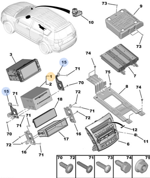 Originele tweedehands telematica module van een Peugeot 4007 2.2 HDi 4x4 (2009), OEM 6574 SG / 16 088 185 80