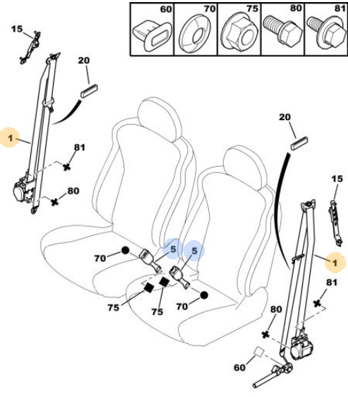 Originele tweedehands veiligheidsgordel rechts voor (passagierszijde) van een Peugeot 4007 2.2 HDi 4x4 (2009), OEM 8975 G7 / 8976 S7