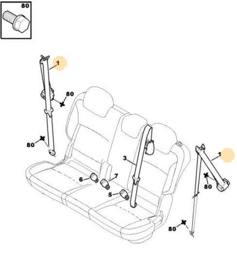 Originele tweedehands veiligheidsgordel rechts achter van een Peugeot 4007 2.2 HDi 4x4 (2009), OEM 8975 H1 / 16 062 488 80