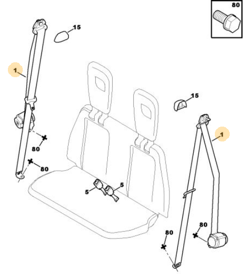 Originele tweedehands veiligheidsgordel links derde rij van een Peugeot 4007 2.2 HDi 4x4 (2009), OEM 8975 H3 / 8976 T2