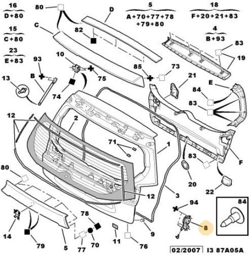 Originele kabel achterklep Peugeot 4007 – OEM 8724 F9