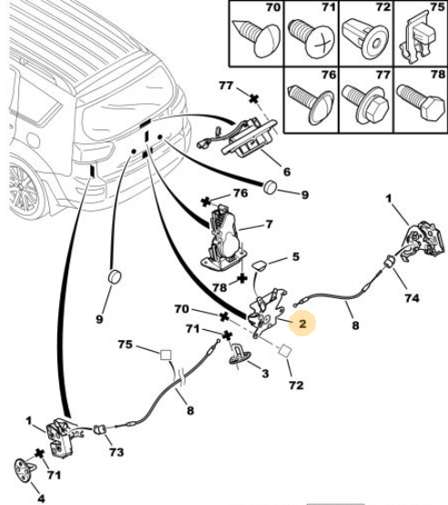 Origineel kofferslot onderaan achterklep Peugeot 4007 – OEM 8719 C0
