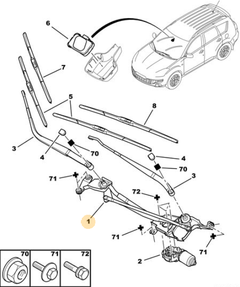 Origineel ruitenwissermechanisme vooraan van een Peugeot 4007 (OEM 6401 G3 / 16 364 616 80), bouwjaar 2009

