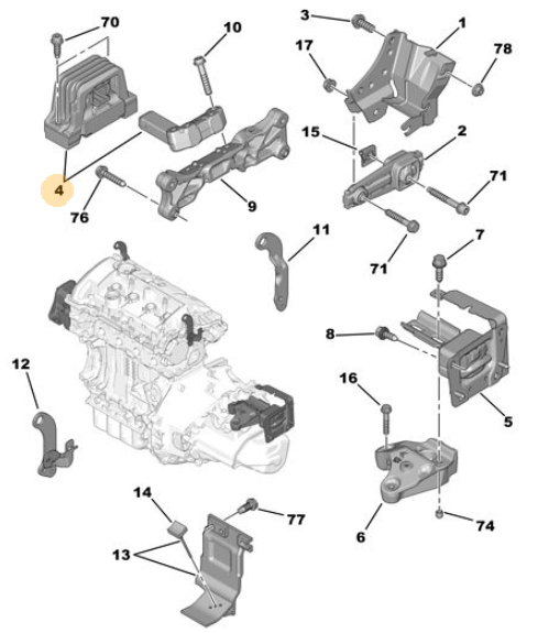 Originele motorsteun van een Peugeot 207 CC (OEM 1839 G5), bouwjaar 2008

