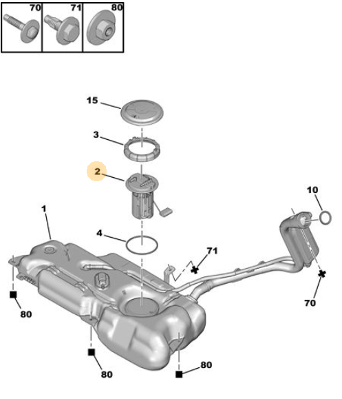 Originele brandstofvlotter met pomp van een Peugeot 207 CC (OEMnull1525 PY), bouwjaar 2008