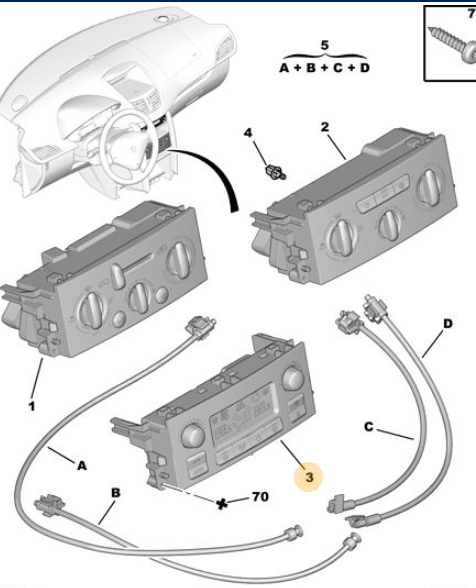 Origineel bedieningspaneel airco/verwarming van een Peugeot 207 CC (OEM 6452 Q1 / 6452 R4), bouwjaar 2009