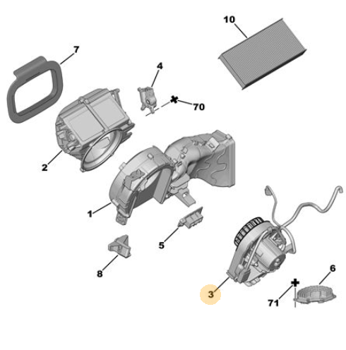 Originele aanjager (interieurventilator) van een Peugeot Expert G9 (OEM 6441 X7 / 16 135 663 80), bouwjaar 2014