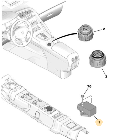 Originele centrale schoksensor van een Peugeot 3008 T84 (OEM 4549 49 / 98 116 271 80), bouwjaar 2012

